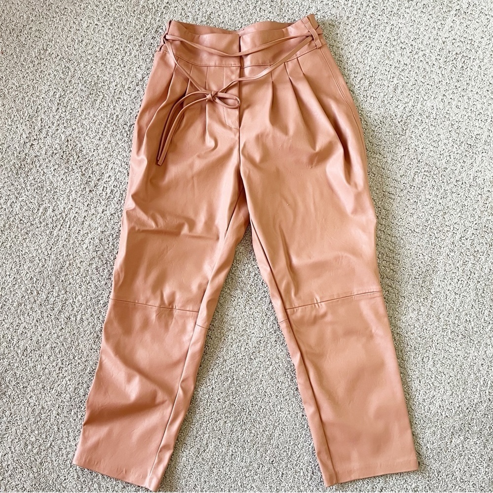 BLANK NYC Paperbag Waist Vegan Leather Pants Size 28 High Rise Belted Peach Rose